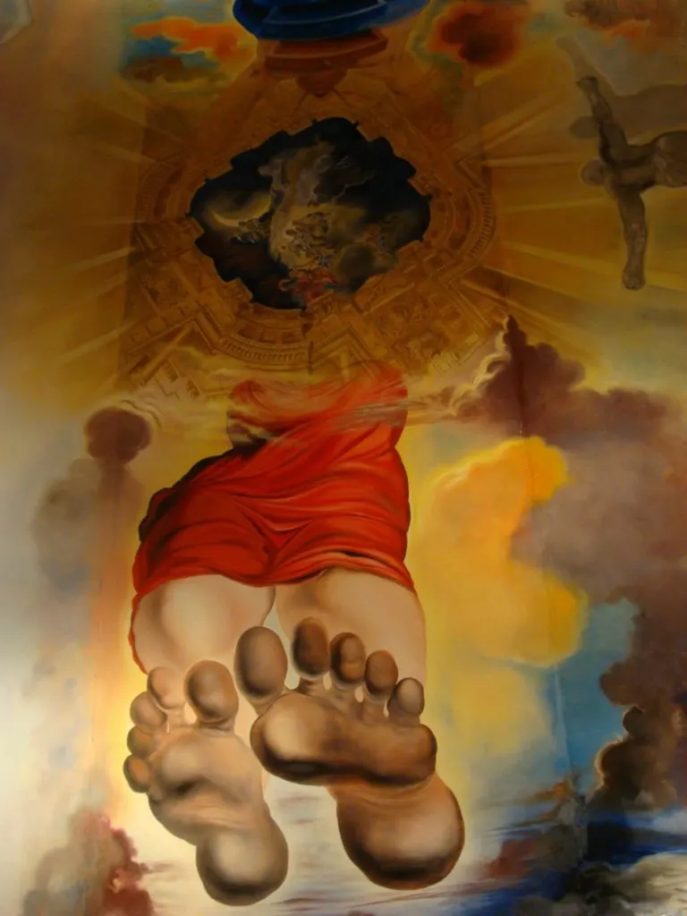 Palace of the Wind ceiling room with the feet of Dalí and Gala Dali Museum in Figueres
