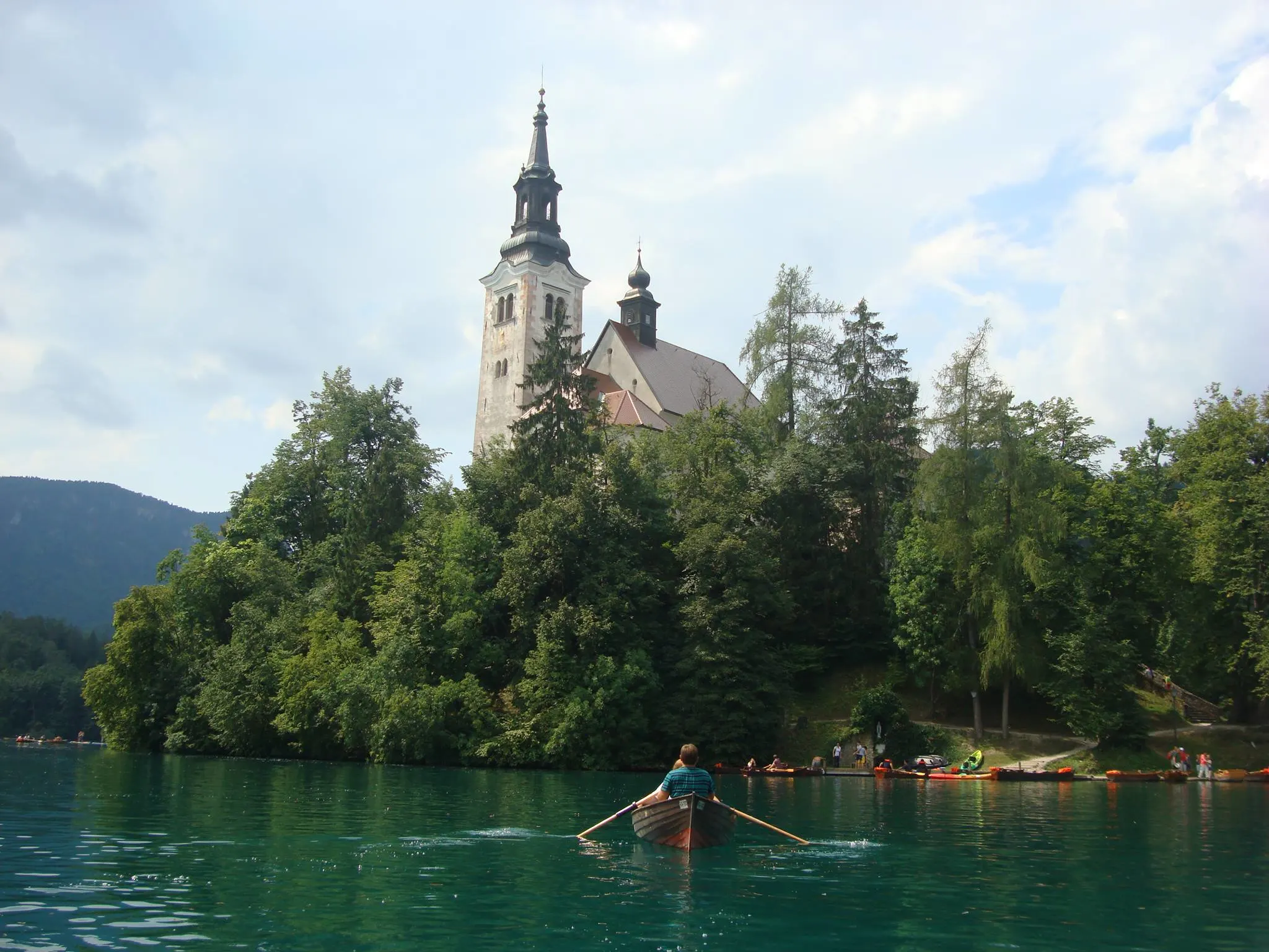 Baroque church and the Bled Lake Lake Bled with the island and church