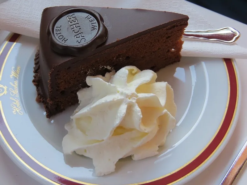 Sacher cake at Sacher cafe which is one of most famous Viennese cafes