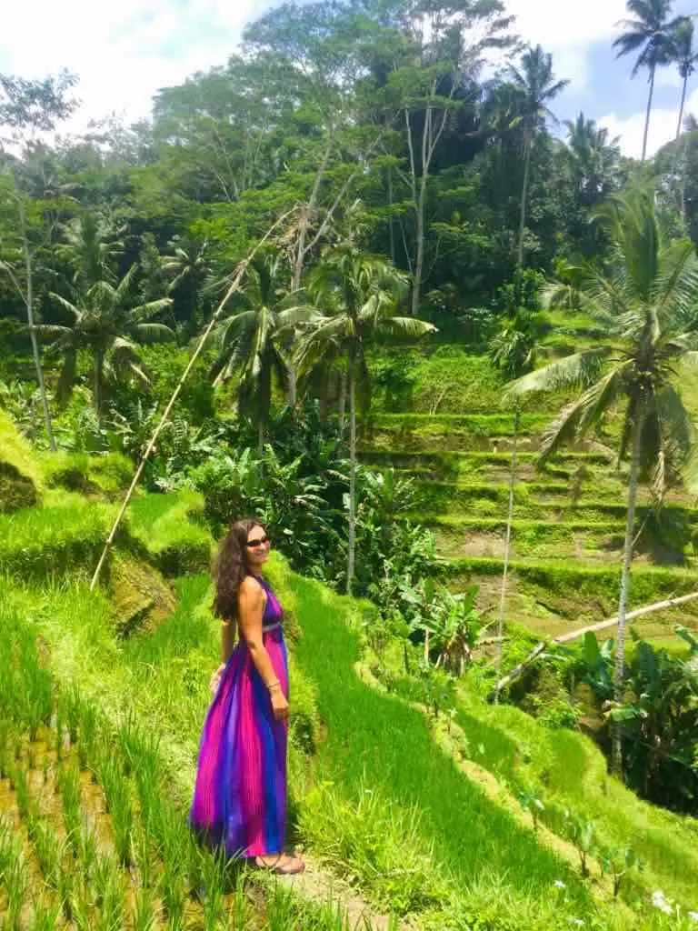 Jatiluwih and Tegalalang Rice Terraces Bali: The Most Beautiful Bali Rice Fields 1 Milijana Gabrić, the travel blogger of WorldTravelConnector.com in Tegalalang rice terrace near Ubud in Bali I Ubud rice terraces are must-see Bali rice terraces