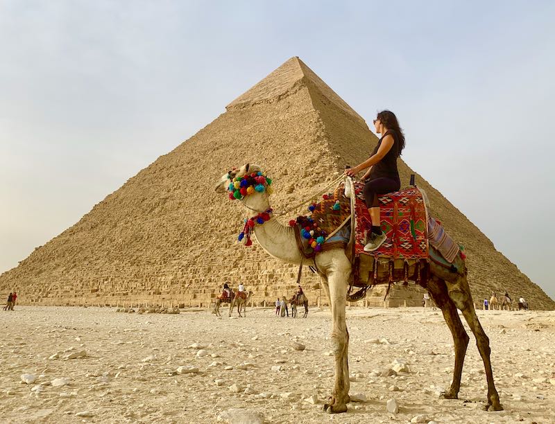 Milijana Gabric in front of Giza pyramids in Egypt by WorldTravelConnector.com