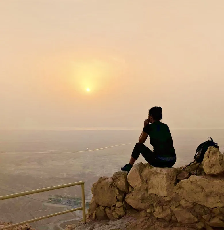 Hiking Masada for sunrise and waiting the sunrise at the top of Masada