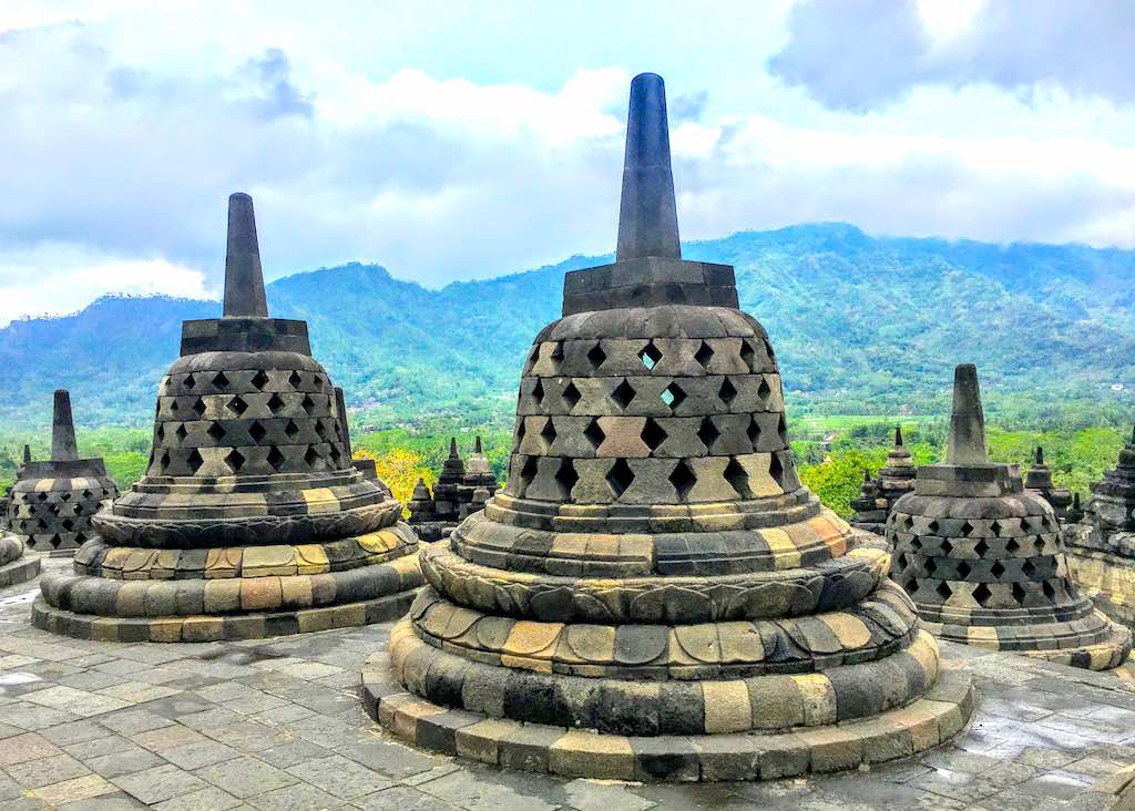 Borobudur and Prambanan temples in Java in Indonesia