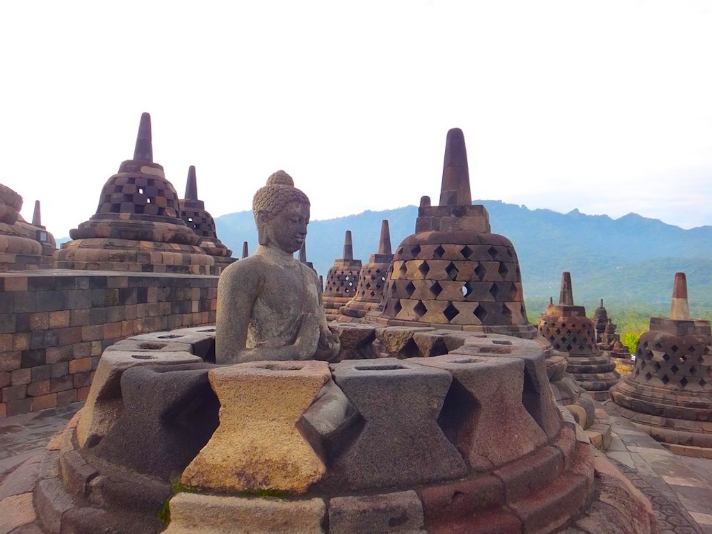 Borobudur and Prambanan temples in Java in Indonesia