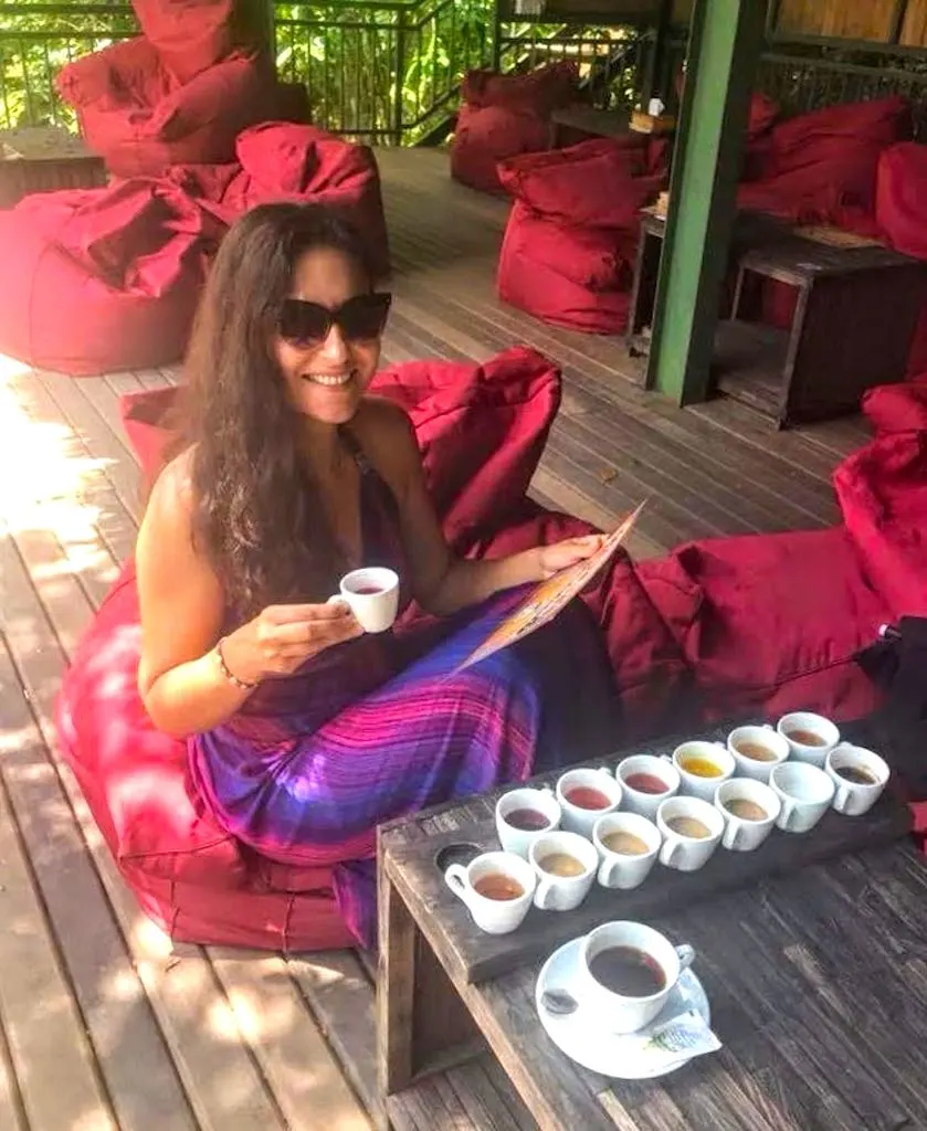 Luwak Coffee in Bali: Tasting Unique Civet Poop Coffee in Bali 7 Milijana Gabrić from WorldTravelconnector.com sampling Authentic Kopi Luwak Coffee in Bali I Bali Kopi Luwak I Bali Cat Coffee I Civet Coffee I Coffee Kopi Luwak I Coffee Luwak I Cat Poop Coffee