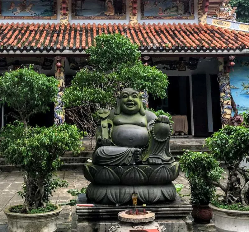 Fat Buddha: Who is the Laughing Buddha 8 Skinny Buddha vs Fat Buddha in Tam Thai pagoda Da Nang in Vietnam