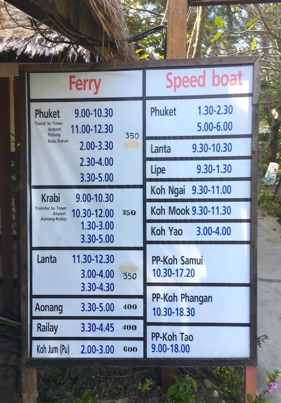 Schedule of speed boats and ferries from Koh Phi Phi island for your 10 day Thailand itinerary   I 10 Days Thailand Itinerary I Thailand Itinerary 10 Days I Best Things to do in Thailand in 10 days I Best Things to See in Thailand in 10 days I 