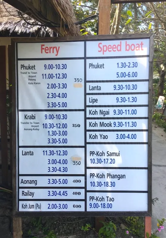 The Best 10 Day Thailand Itinerary (2023) 30 Schedule of speed boats and ferries from Koh Phi Phi island for your 10 day Thailand itinerary I 10 Days Thailand Itinerary I Thailand Itinerary 10 Days I Best Things to do in Thailand in 10 days I Best Things to See in Thailand in 10 days I