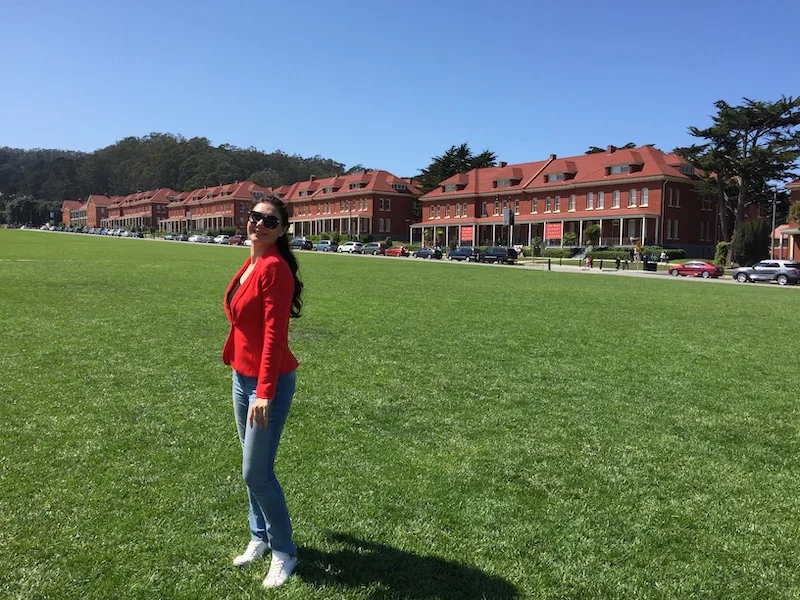 Milijana Milijana Gabrić in front of the Lodge in Presidio in San Francisco 