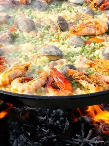 Seafood paella is a popular food in Spain