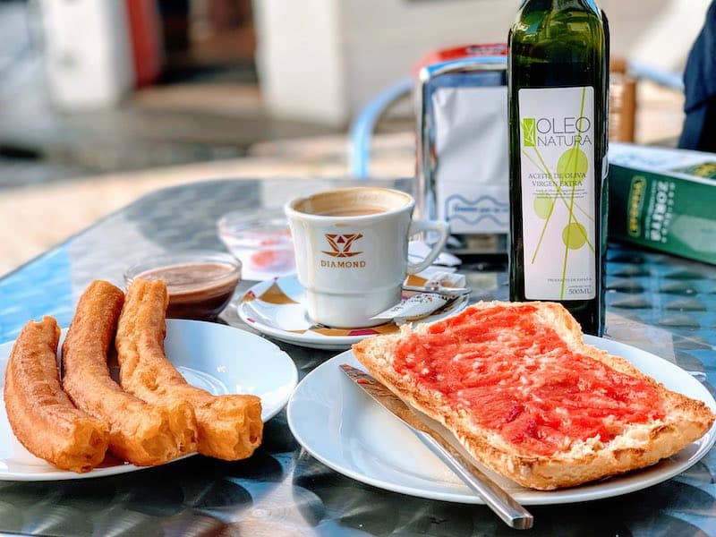 Churros with chocolate are one of the most popular food in Spain for breakfast