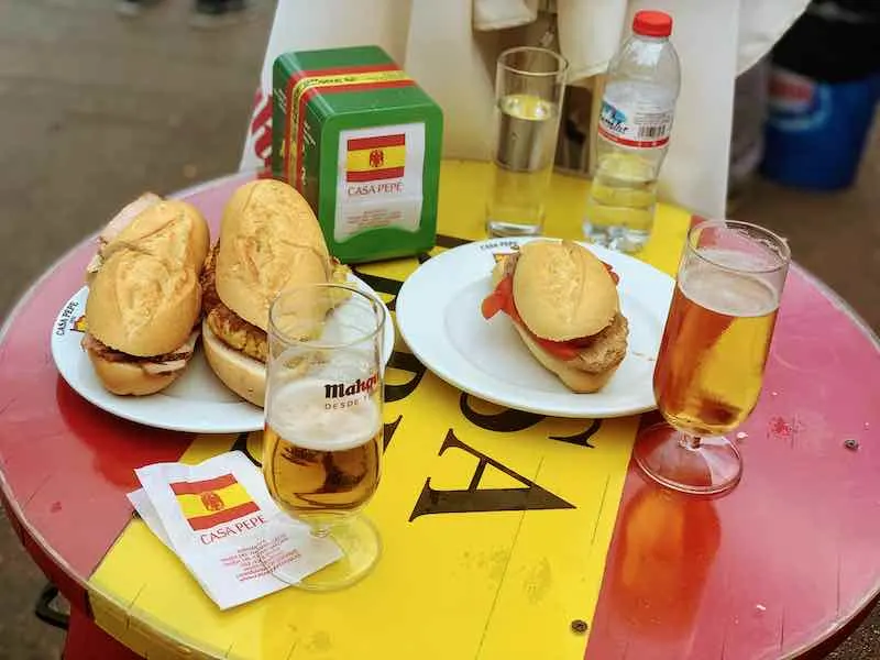 Spanish bocadillos with beverages make one of most favorite Spanish breakfasts