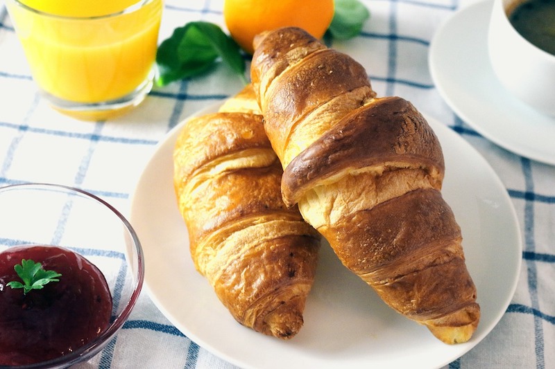 croissant con mermelada y mantequilla is one of the most popular Spanish breakfasts in Spain 