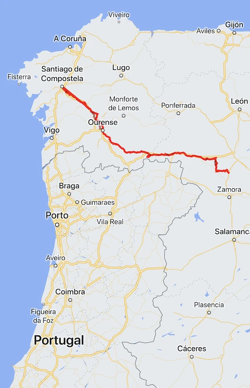 Camino de Santiago Camino Sanabres map 