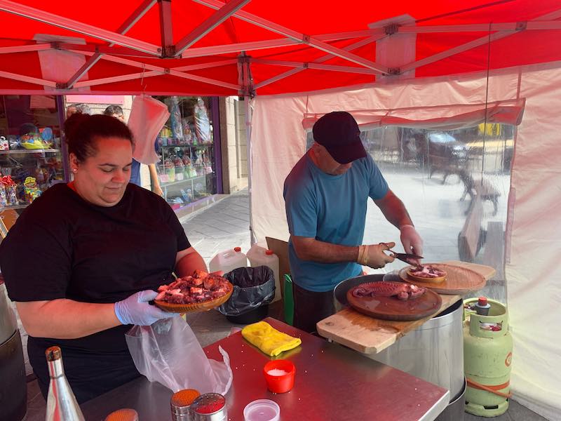 A street stall selling octopus in Ourense in Galicia