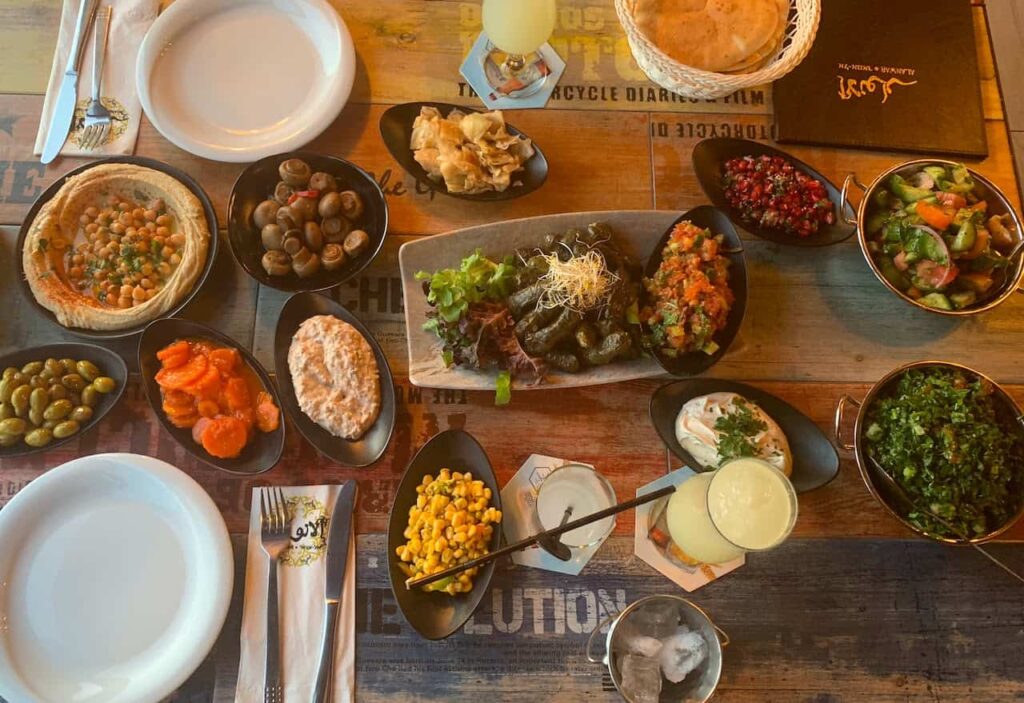 A table with popular food in Israel 