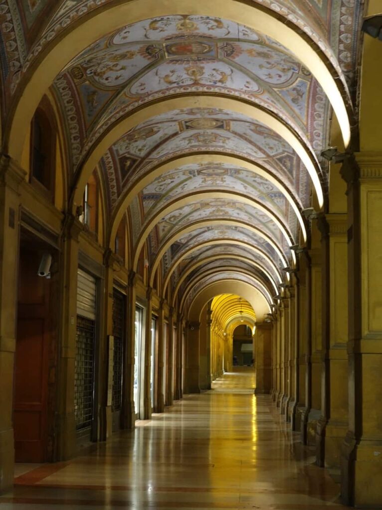 Strolling the historic porticos is one of the best things to do in Bologna Italy 