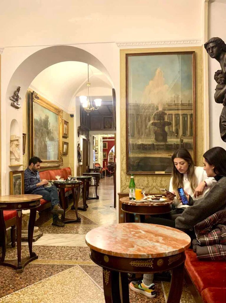 The interior of Antico Caffè Greco in Rome Italy