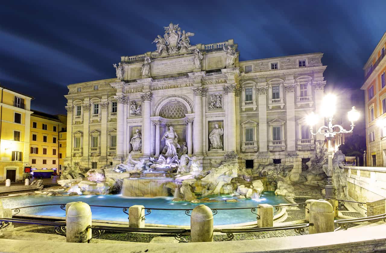 Seeing Trevi Fountain at night is among the best things to do in Rome Italy