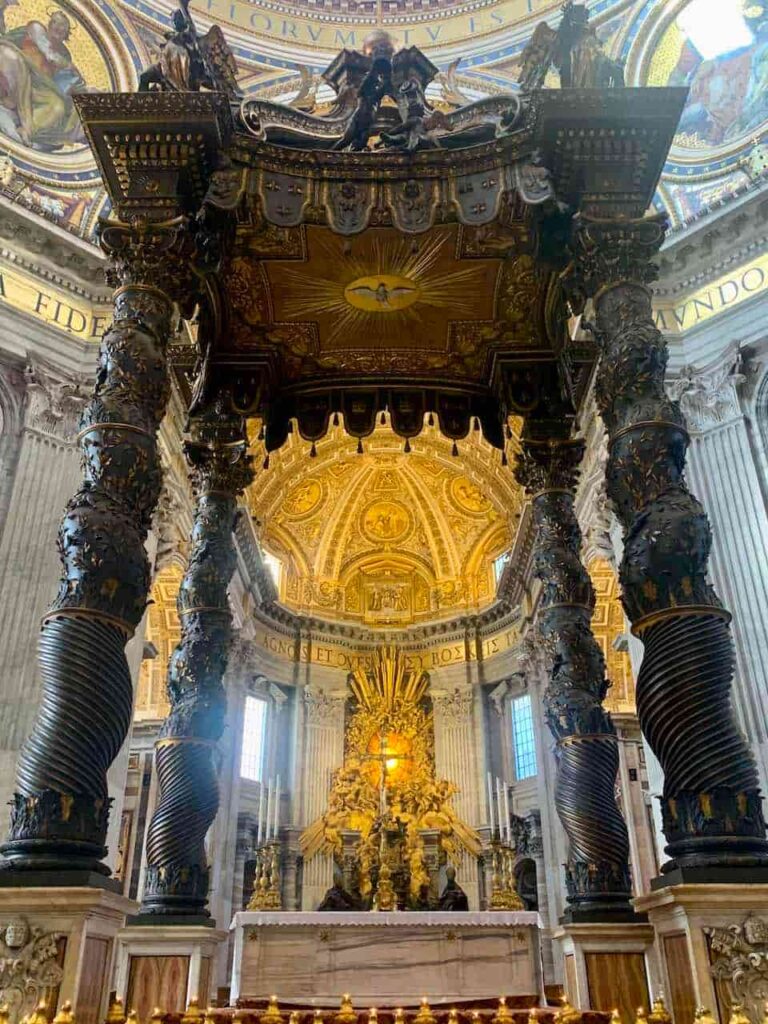 Seeing the Baldachin by Bernini in St Peter's Basilica is among the best things ot do in Rome Italy 