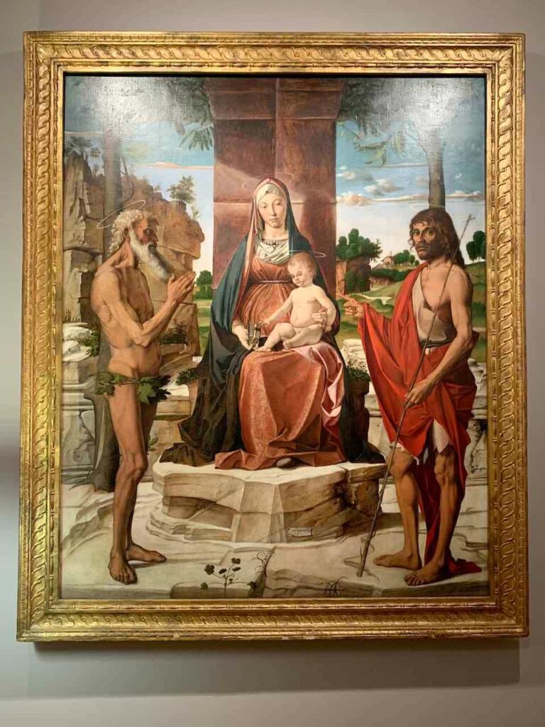 Bartolomeo Montagna - Madonna and Child under a Pergola with St John the Baptist and St Onuphrius