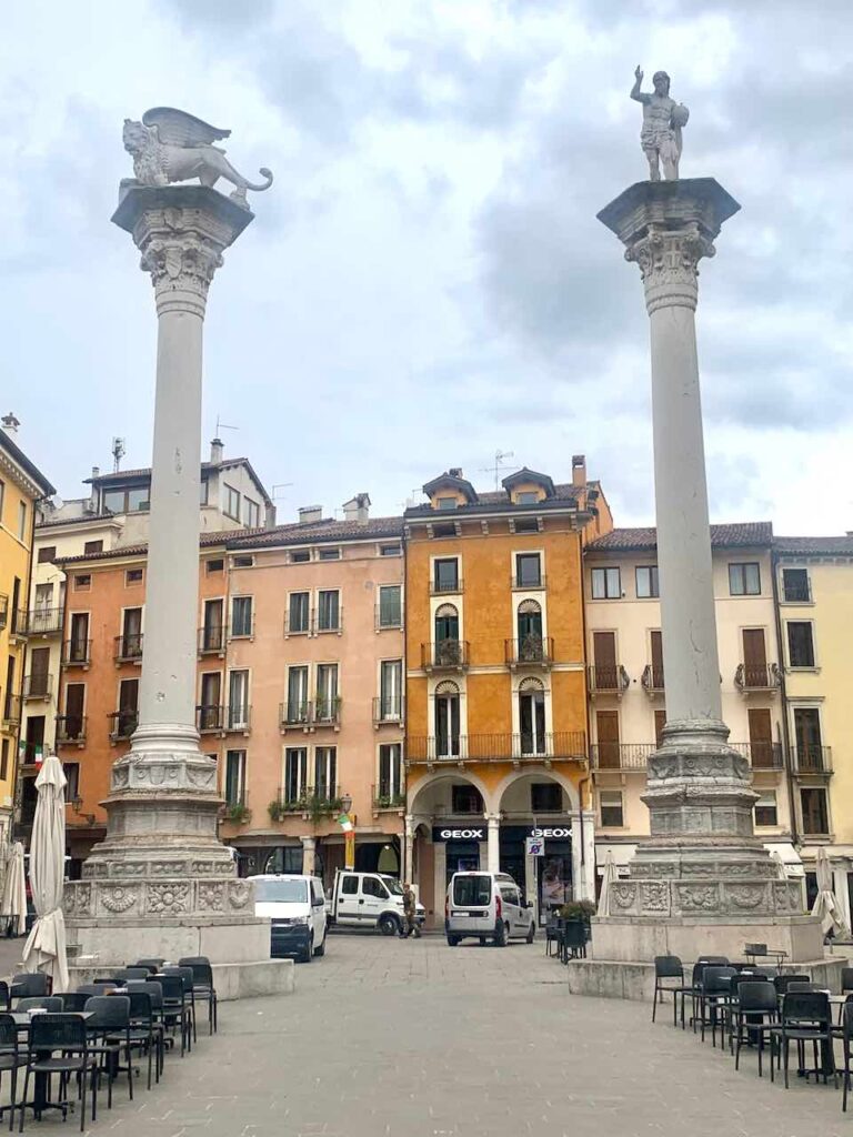 Two columns in Piazza dei Signori in Vicenza Italy