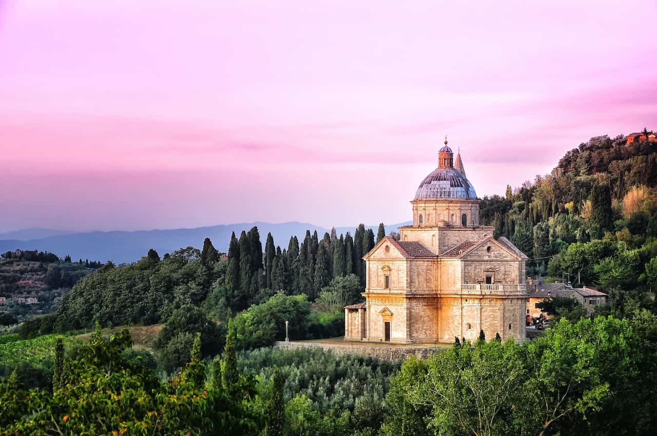 Montepulciano San Biagio church at sunset