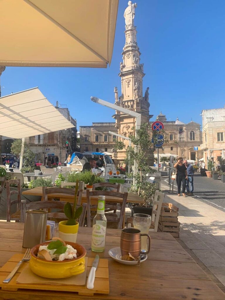 The Freedom Square with the Saint Oronzo's Column in Ostuni Italy
