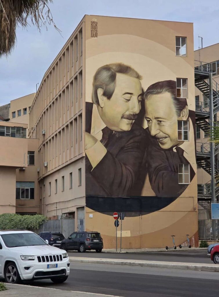 2 Days in Palermo, Italy: Mosaics, Markets, Mafia History & More! 9 A mural depicting the Sicilian judges Paolo Falcone and Giovanni Borsellino, murdered by mafia in 1992