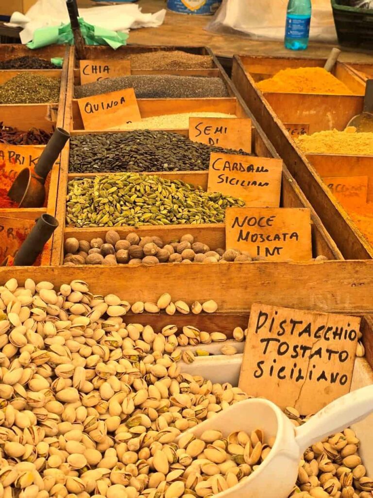 A market stall in the Ortigia market in Syracuse Italy 