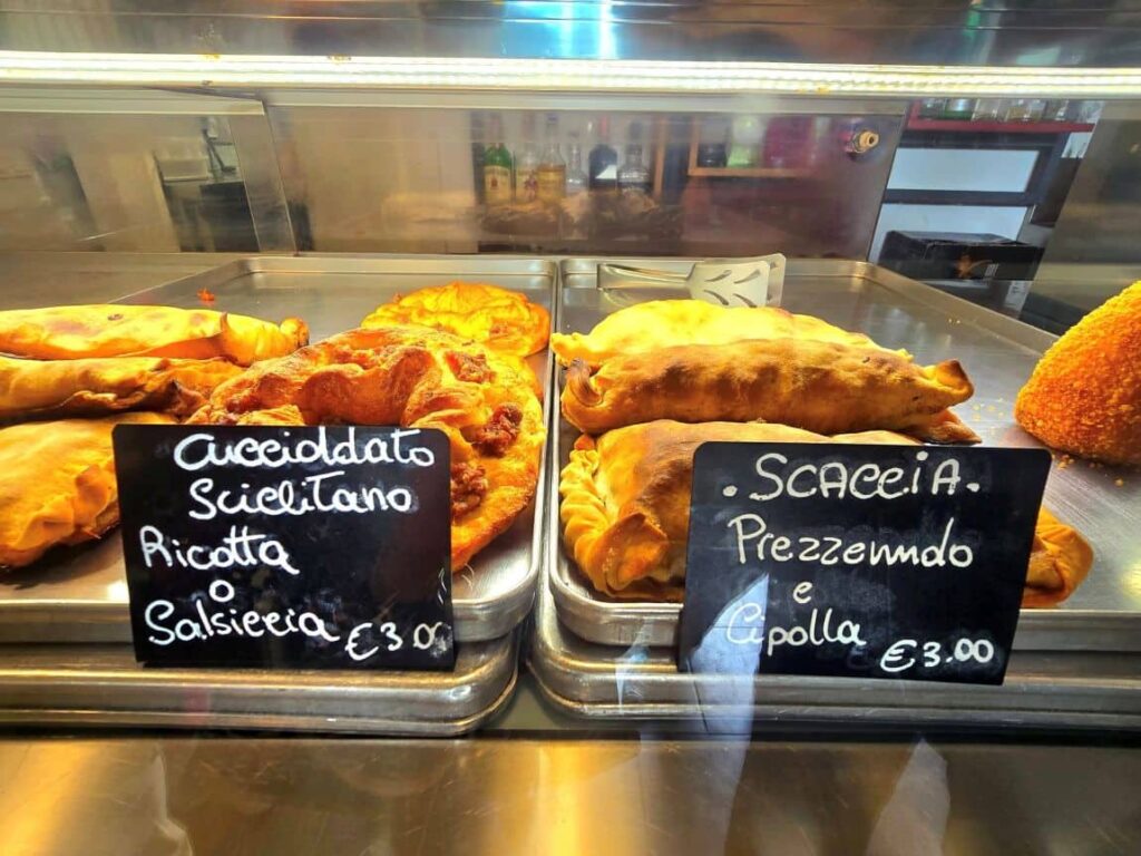 Cucciddatu and scaccia in 'O Spicu bar in Scicli Sicily
