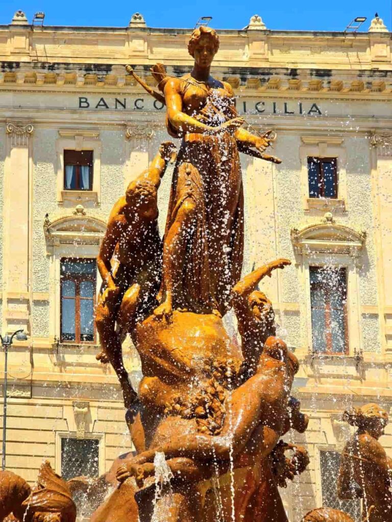 The Fountain of Diana in Piazza Archimede in Ortigia, Syracuse Italy