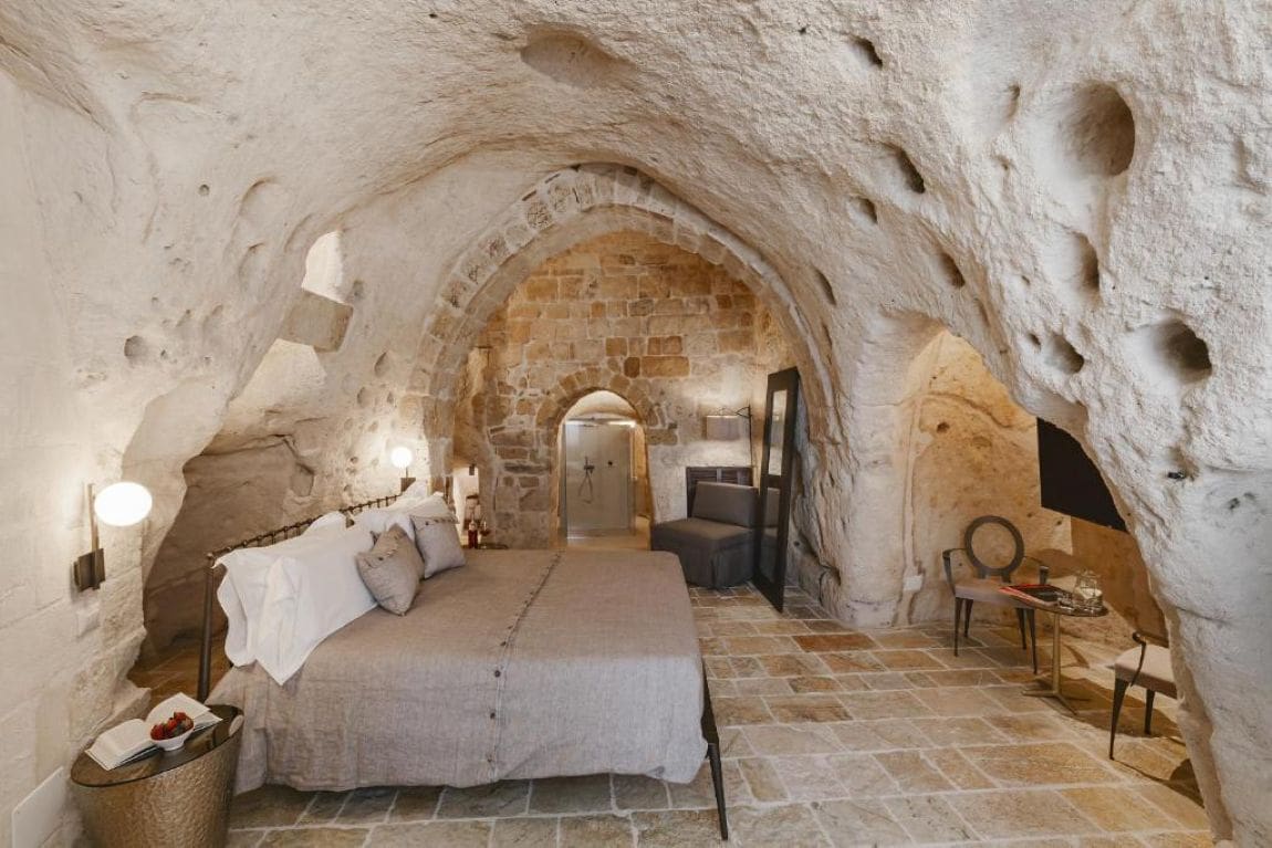 Cenobio Hotel & Spa in Matera Italy. It is among the best cave hotels in Matera.