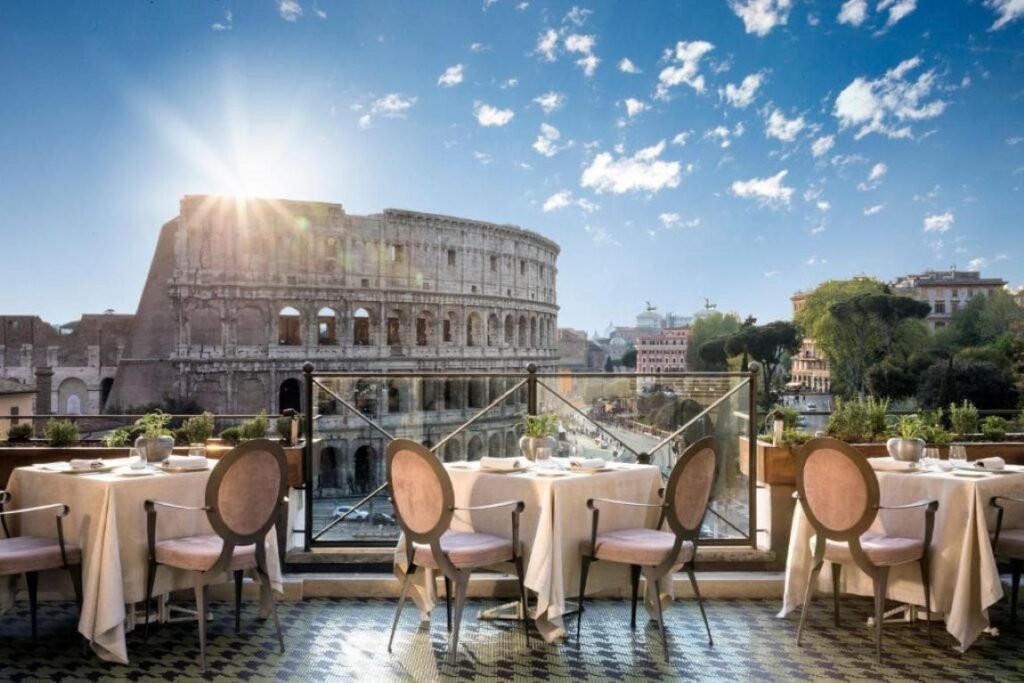 Palazzo Manfredi rooftop  restaurant. Palazzo Manfredi is one of the best hotels in Rome Italy. 