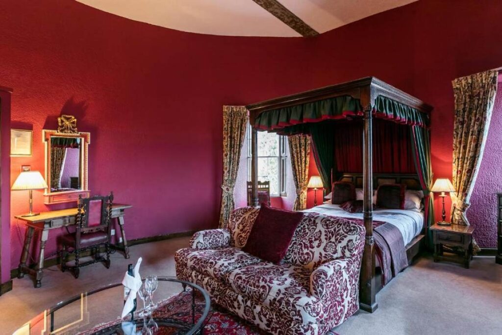 The Prettiest Castle Hotels in Scotland You’ll Want to Book Right Away 2 A room in Dalhousie Castle Hotel, one of the best castle hotels in Scotland